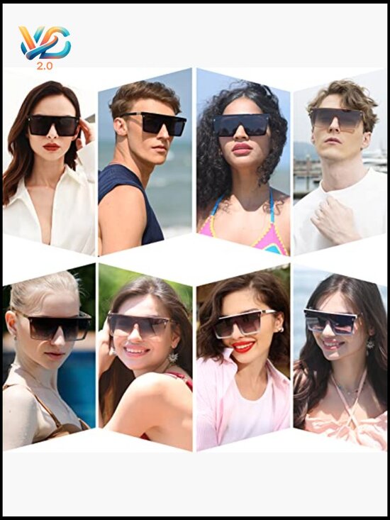 Square Oversized Sunglasses Trendy Flat Top Black Gold UV400 Protection Unisex main image 5